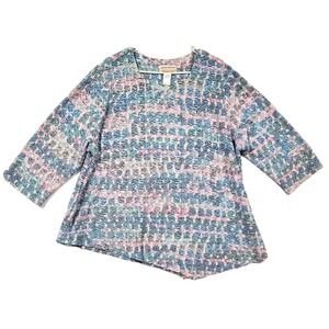 Alfred Dunner Woman Size 3X Blouse 3/4 Sleeve Pink Blue Multicolor Pullover